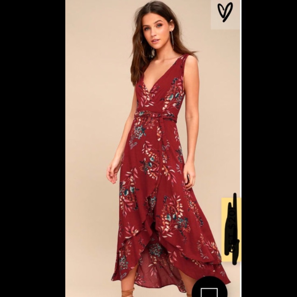 Amal Burgundy Floral Print Wrap Maxi Dress